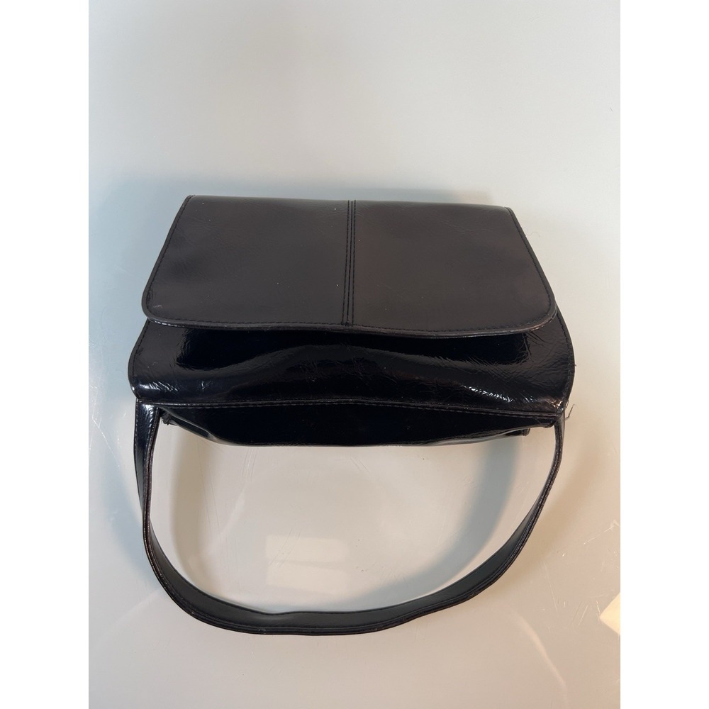 Liz Claiborne Black Patent Leather Flap Shoulder Bag Classic Evening Purse